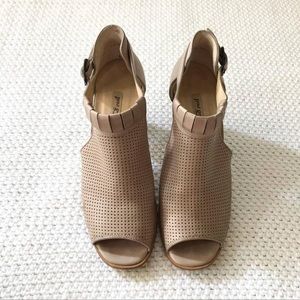 Cream Colleen Beige Leather Perforated Peep Toe Bootie Sandals